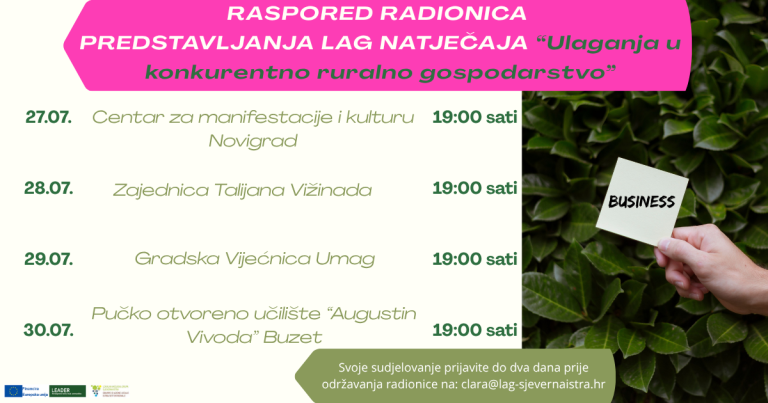 POZIV NA PREDSTAVLJANJE LAG NATJEČAJA ZA INTERVENCIJU 2 "ULAGANJA U KONKURENTNO RURALNO GOSPODARSTVO"